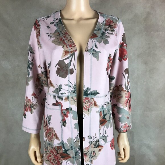JOAN VASS Floral Faux Suede Open Front Jacket NWT Medium - Picture 11 of 12
